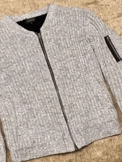 裏ボア ジップアップ ニット ジャケットブルゾン ライトグレー M