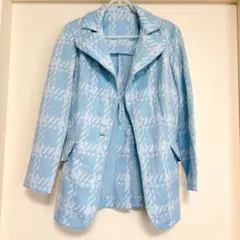 千鳥格子柄 テーラードジャケット ライトブルー レディース 春アウター S-M