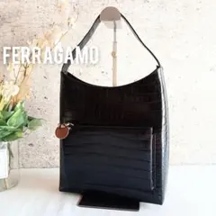 美品 フェラガモ クロコ レザー ハンドバッグ フォーマル 鞄 レディースメンズ