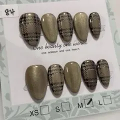 高品質ネイルチップ Mサイズ マグネットネイル チェック柄 ラメ