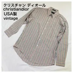 ディオールUSA製christiandiorメンズ長袖シャツMストライプ L