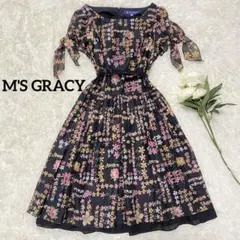 【M'S GRACY】 ワンピース 半袖 膝丈 小花柄 総柄 M 袖リボン