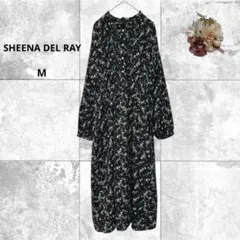 シーナデレイ　美品　ハーフパール調ボタンフラワーワンピース　ウエストゴム　M