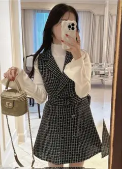 【新品】GRL ベルト付きツイードミニワンピース