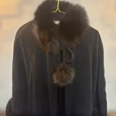 黒 スエード ファーコート フード付き