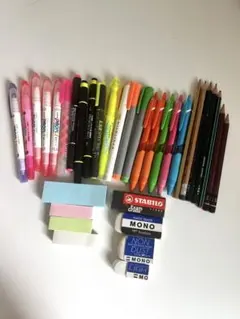 文具まとめ売り　蛍光ペン　ボールペン　カラー　消しゴム　鉛筆　付箋　まとめ