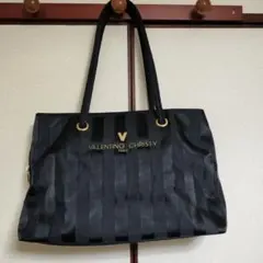 VALENTINO CHRISTY トートバッグ ブラック ストライプ 大容量のサムネイル