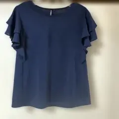 HK WORKS LONDON 半袖 フリル袖 ブラウス ネイビー M