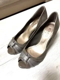 et vous グレー オープントゥパンプス サイズ36 22.5-23㌢