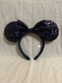 スパンコール カチューシャ　耳　ネイビー　紺