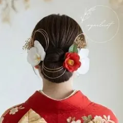 胡蝶蘭 椿 カメリア 赤 髪飾り／成人式 結婚式 和装 赤 ヘッドパーツ⑩
