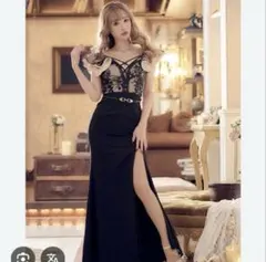 フリル付き黒ナイトドレス ロングドレス Lサイズ