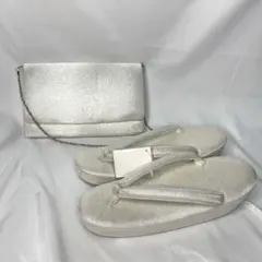 新品　草履　クラッチバッグ　シルバー　フォーマル系　婦人用　和洋兼用　Lサイズ
