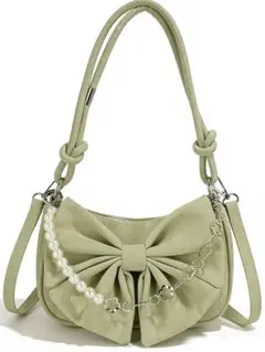 リボンデザイン ライトグリーンショルダーバッグ