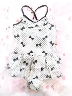130cm 女の子用ワンピース水着 白黒水玉