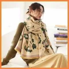 新品★匿名発送★大判 ストール マフラー 緑グリーン 花柄 ひざ掛け 防寒対策
