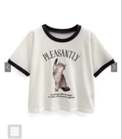 GRL キャットプリントリンガーTシャツ[fu186] オフホワイト 半袖 猫