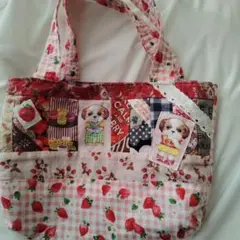 いちご柄 手提げバッグ