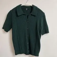 UNIQLO 半袖 リブニット ポロシャツ グリーン M