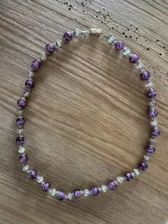 紫色ネックレス 1980'sレトロ　紫×クリア