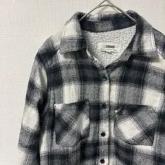 レディース チェック ボア ジャケット【S】あたたかい ホワイトブラック