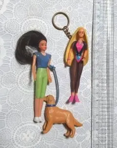 バービー ミニドール 2体セット キーホルダー付き 犬付き
