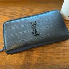 イブサンローラン　メンズ　クロコ　長財布　ラウンドウォレット　YSL 黒