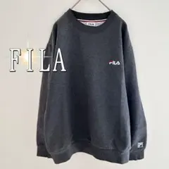FILA フィラ　ロゴ刺繍シンプルコットンクルーネックトレーナー（M）グレーのサムネイル