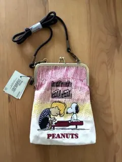 新品　スヌーピー 畳刺繍 縦型ペンポーチ がま口 ピアノ ショルダーのサムネイル