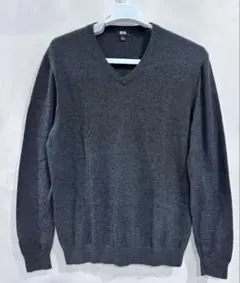 ユニクロ Vネックセーター L ダークグレー カシミヤ混Ｌ