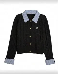 SHEIN トップス 襟付きケーブルニットカーディガン