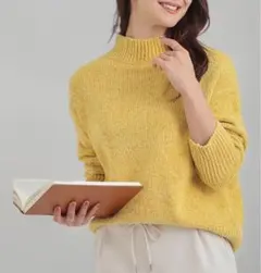 DRESKIP ドレスキップ ベロアモールモックネックニット ラメ イエロー M