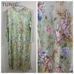 鴨井羊子 TUNIC チュニック 天使と花柄 総柄 ルームウェア