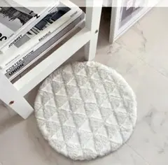 ホワイト ダイヤモンドパターン 円形ラグ チェアパッド 白 韓国部屋 インテリア