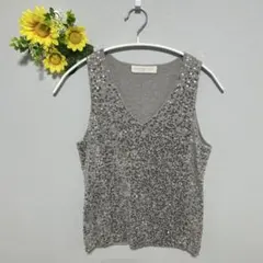 STRABERRY-FIELDS スパンコールタンクトップ ウール シルバー