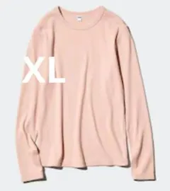 美品　ソフトリブクルーネックT 長袖 XL ピンク