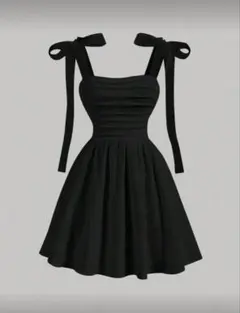 ノースリーブ ワンピース リボン 黒 ドレス SHEIN