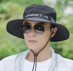 帽子　アウトドア　男女兼用　つば広　UVカット機能付き　ハット ブラック