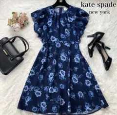 美品⭐️ケイトスペード 膝丈ワンピース 花柄 フラワープリント 半袖 フリル 4