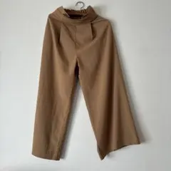 VIS ベージュ ワイドパンツ ゴムウエストプリーツ
