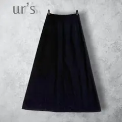 【ur’s ユアーズ】　麻混セミフレアロングスカート　ブラック　S 黒　無地のサムネイル