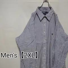 T75【US輸入】ラルフローレン　長袖シャツ【メンズ2XL】ストライプ