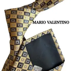MARIO VALENTINO 金　ゴールド　紺　四角模様　幾何学模様 ネクタイ