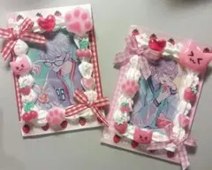 ピンク赤 猫デザイン 2個セット 量産型地雷 平成女児 ホイップデコトレカケース