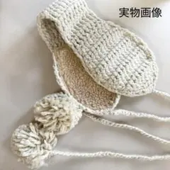 レディース イヤーマフラー 耳当て 防寒 ボア ポンポン付き アイボリー