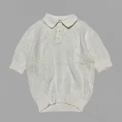アメリカンホリック♡透かし編みポロネックニット　5分袖　レディース　白　Mのサムネイル