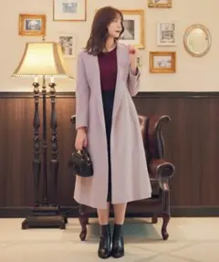 美品 フェイクファーショールカラーコート Noela ノエラ ボルドー S 