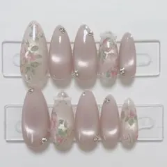 【現品】ネイルチップ 韓国風 マグネット シンプル お花 リボン ピンクガーリー