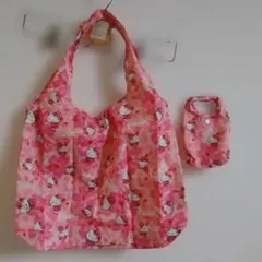 2点ハローキティ エコバッグ ピンクポーチ付きコーティング