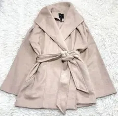 ミドル丈ガウンカラーコート ベルト ベージュ 綺麗め ウール